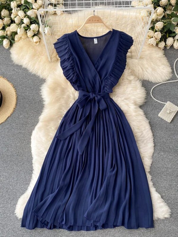 Einfaches V-Ausschnitt Chiffon Kurzes Kleid Modekleid RF0027