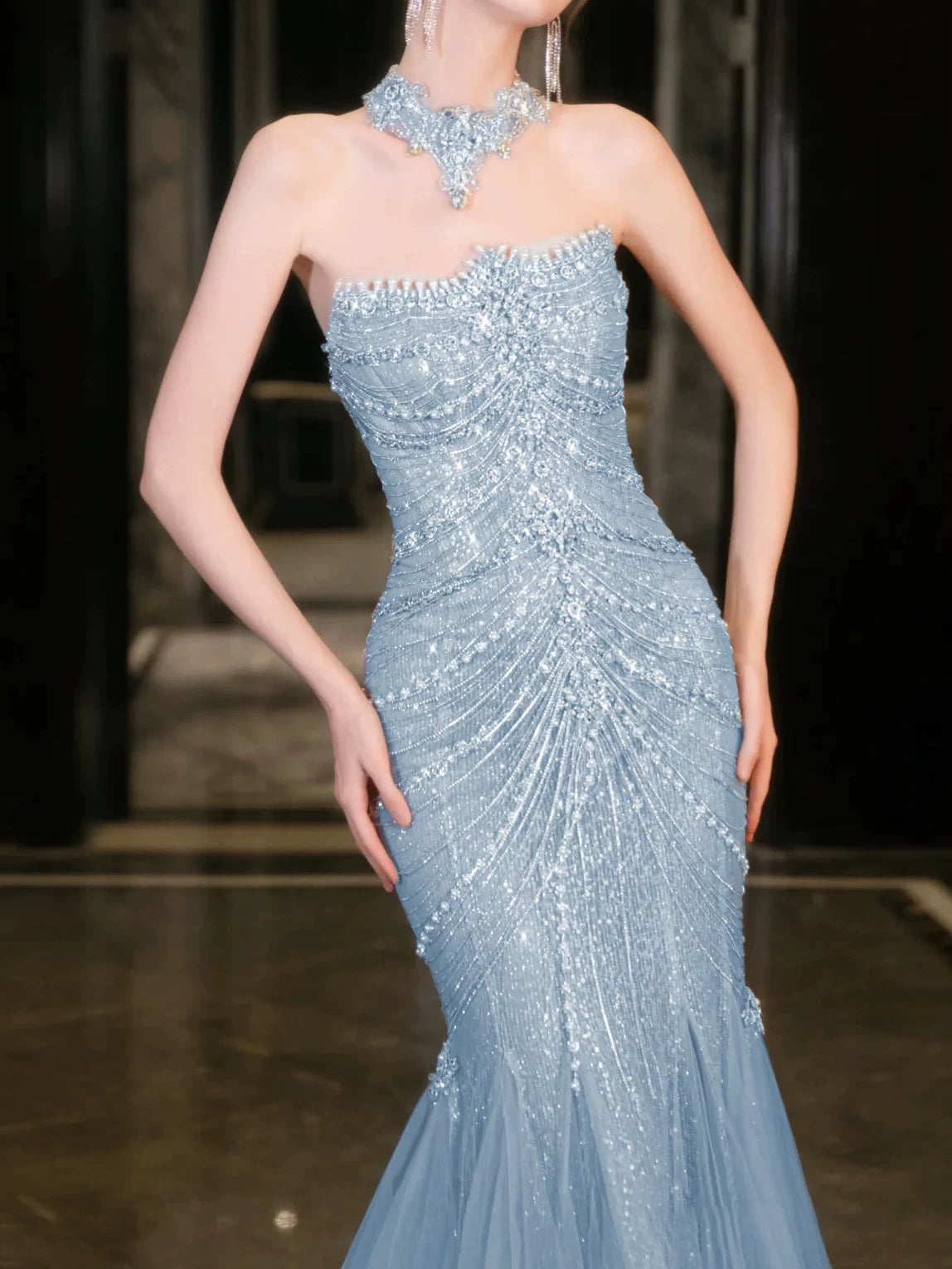 Robe de bal sirène bustier lilas à sequins, inspiration robe de soirée longue, tenue pour un 21e anniversaire AB2284