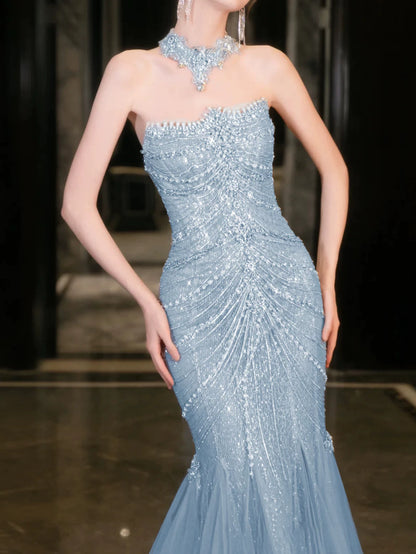 Robe de bal sirène bustier lilas à sequins, inspiration robe de soirée longue, tenue pour un 21e anniversaire AB2284