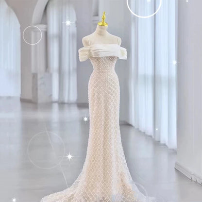 Robe de bal sirène à fines bretelles et sequins blancs, inspiration robe de soirée longue pour un 20e anniversaire AB2336