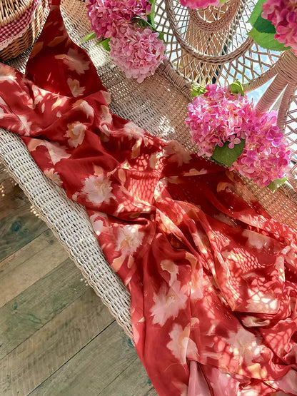 Robe de bal vintage années 1950, sirène, col en V, en mousseline à fleurs avec foulard, inspiration robe de soirée longue, tenue pour un 18e anniversaire AB2378