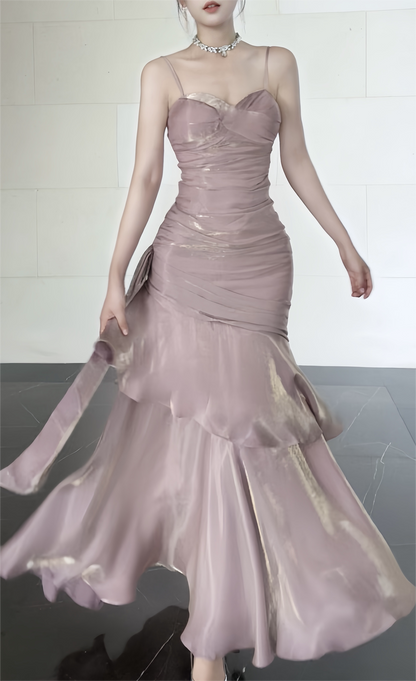 Elegantes, langes, rosafarbenes Meerjungfrauen-Abendkleid mit Spaghettiträgern – perfekt für Highschool-Teenager, Abschlussball, Tanzparty (AB2512)