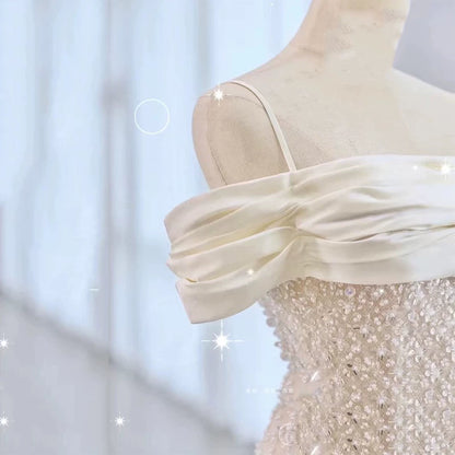 Robe de bal sirène à fines bretelles et sequins blancs, inspiration robe de soirée longue pour un 20e anniversaire AB2336