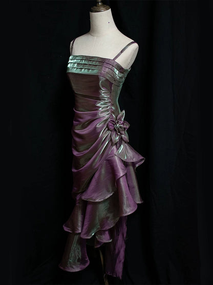 Robe de bal vintage années 50, bretelles spaghetti asymétriques, inspiration robe de soirée longue rétro tenue d'anniversaire 20 ans AB2341