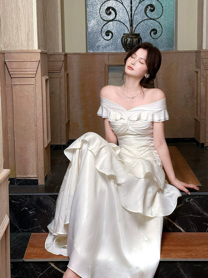 Elegantes, schulterfreies, weißes, langes Meerjungfrauen-Abendkleid – perfekt für den 16. Geburtstag oder andere festliche Anlässe (AB2504)