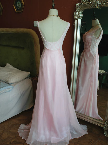 Robe de bal vintage années 1960, rose, col en V, volants et dentelle, inspiration robe de soirée longue, tenue pour un 18e anniversaire AB2379
