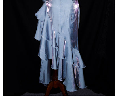 Robe de bal vintage asymétrique à fines bretelles, inspiration robe de soirée longue rétro pour un 20e anniversaire AB2340