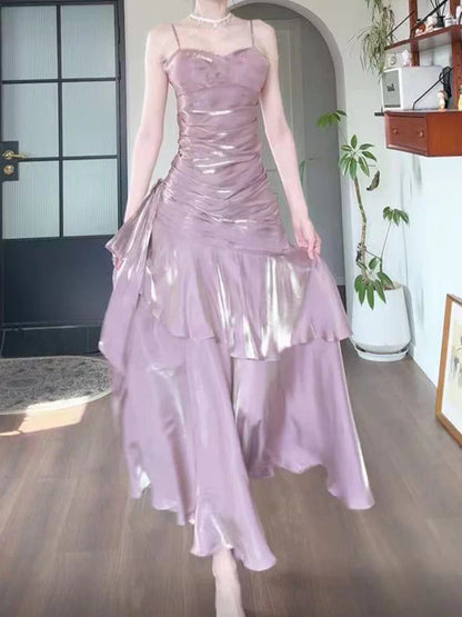 Elegantes, langes, rosafarbenes Meerjungfrauen-Abendkleid mit Spaghettiträgern – perfekt für Highschool-Teenager, Abschlussball, Tanzparty (AB2512)