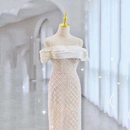 Robe de bal sirène à fines bretelles et sequins blancs, inspiration robe de soirée longue pour un 20e anniversaire AB2336