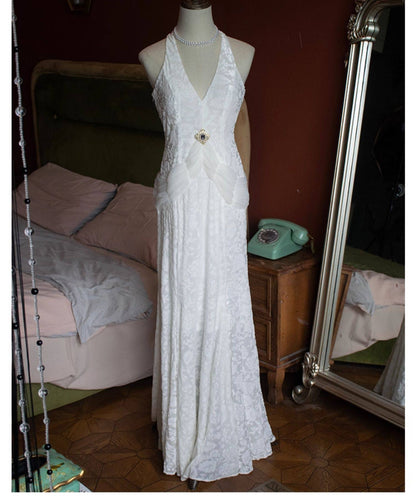 Robe de bal sirène vintage années 50, col en V, velours blanc et dentelle, inspiration robe de soirée longue rétro, tenue pour un 20e anniversaire AB2343