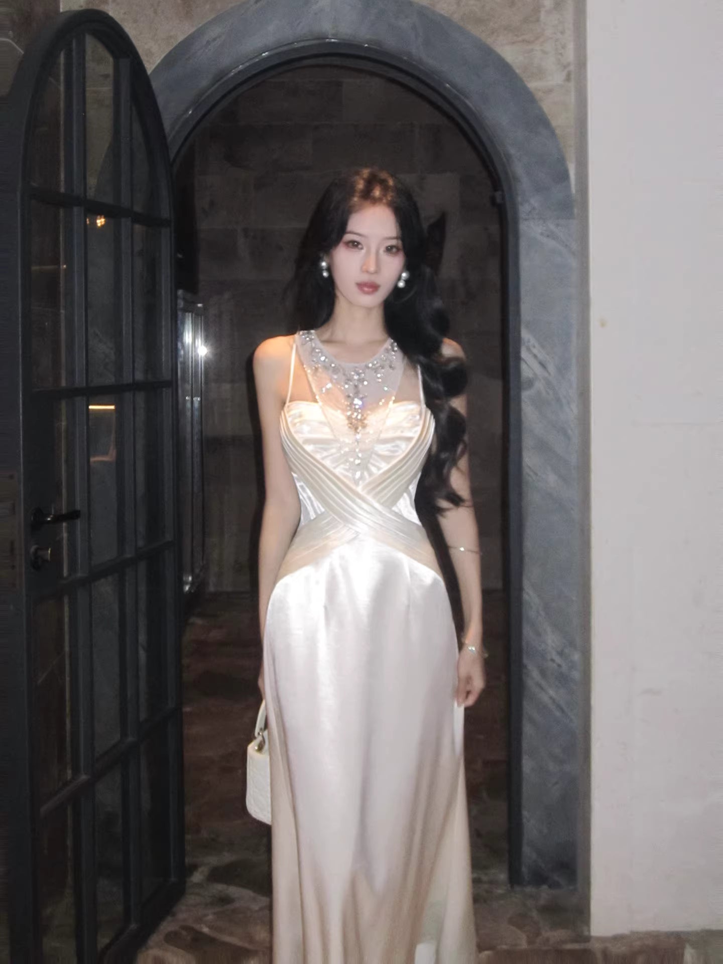 Elegant A Line Jewel Neck White Ankle Length Prom Dresses 17th Nigh Party Birthday Outfits AB2494