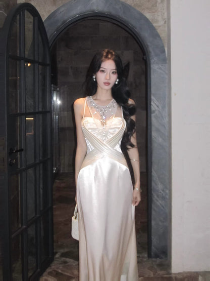 Elegant A Line Jewel Neck White Ankle Length Prom Dresses 17th Nigh Party Birthday Outfits AB2494