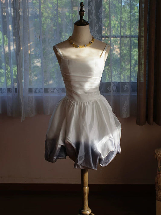 Vintage Ballkleid, trägerlos, weiß-blau meliertes kurzes Satin-Cocktailkleid, Outfit für den 16. Geburtstag, Homecoming-Kleid, Abendkleid AB2383