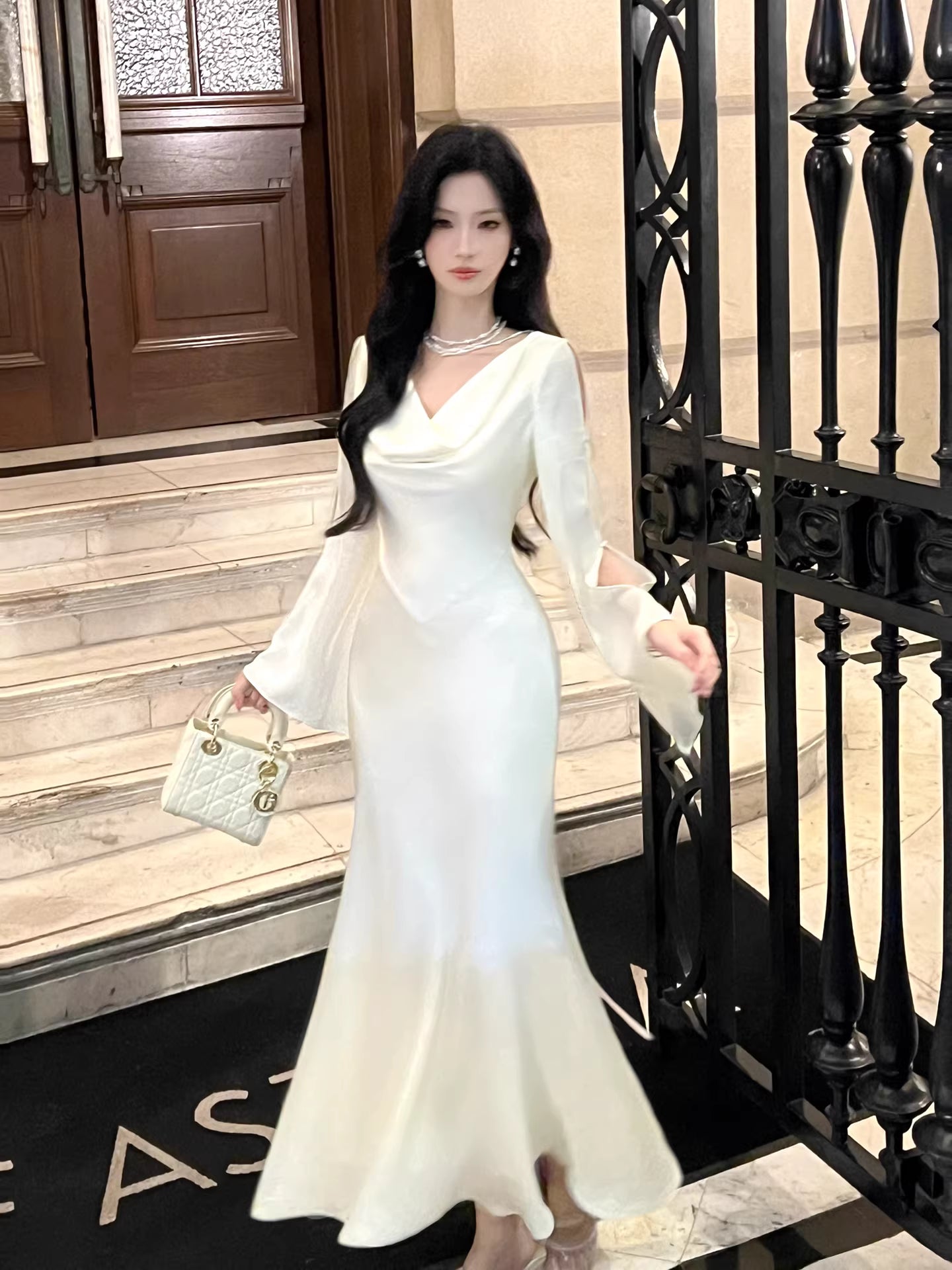 Robe de bal sirène sexy en satin blanc, col bénitier, longueur cheville, robe d'invitée de mariage, tenue pour un 20e anniversaire AB2483