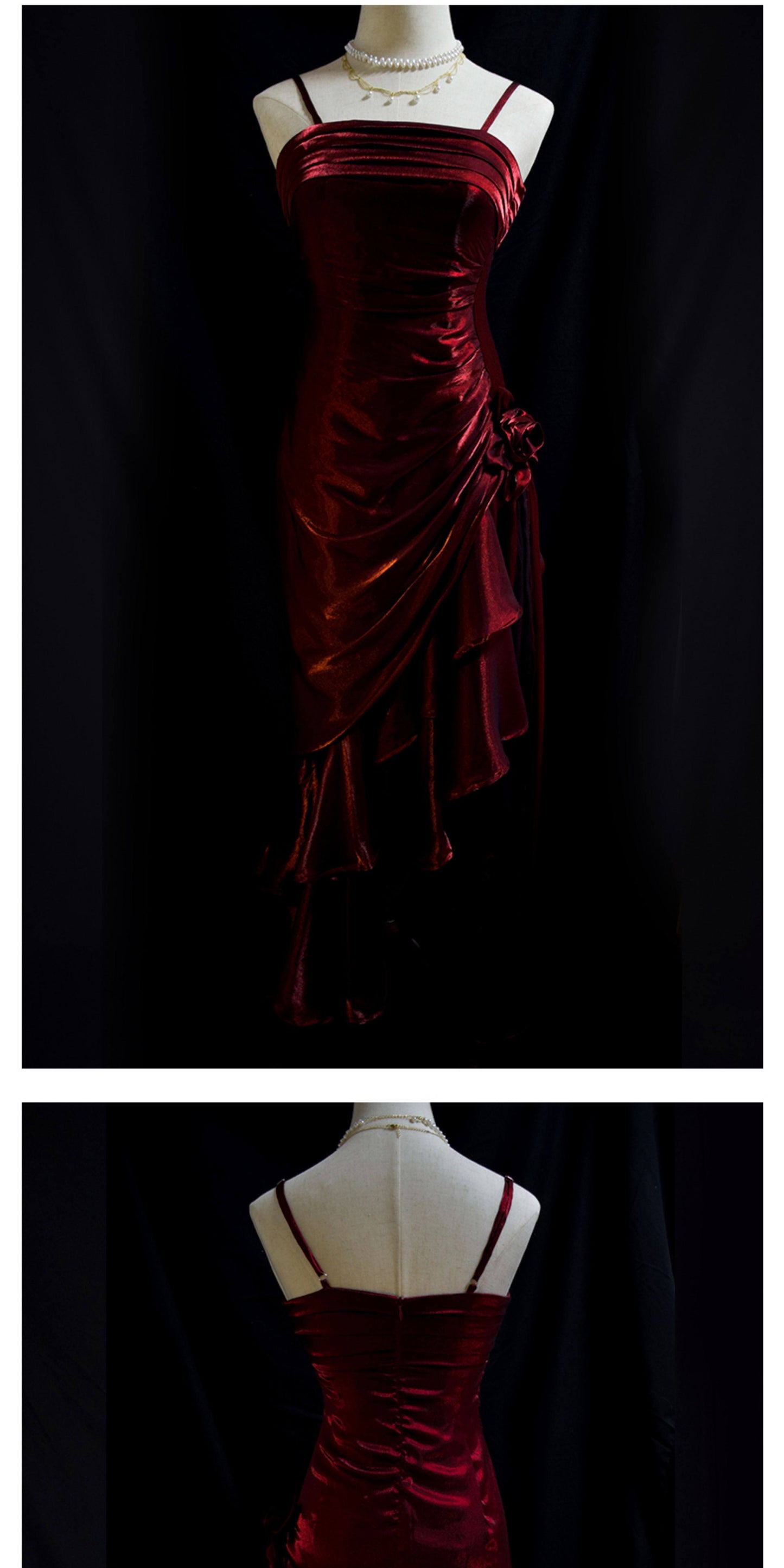 Robe de bal vintage années 50, bretelles spaghetti asymétriques, inspiration robe de soirée longue rétro tenue d'anniversaire 20 ans AB2341