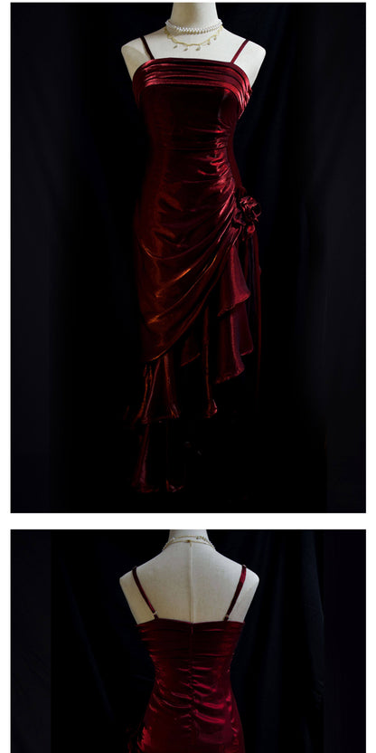 Robe de bal vintage années 50, bretelles spaghetti asymétriques, inspiration robe de soirée longue rétro tenue d'anniversaire 20 ans AB2341