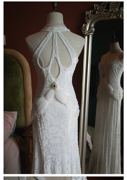 Robe de bal sirène vintage années 50, col en V, velours blanc et dentelle, inspiration robe de soirée longue rétro, tenue pour un 20e anniversaire AB2343