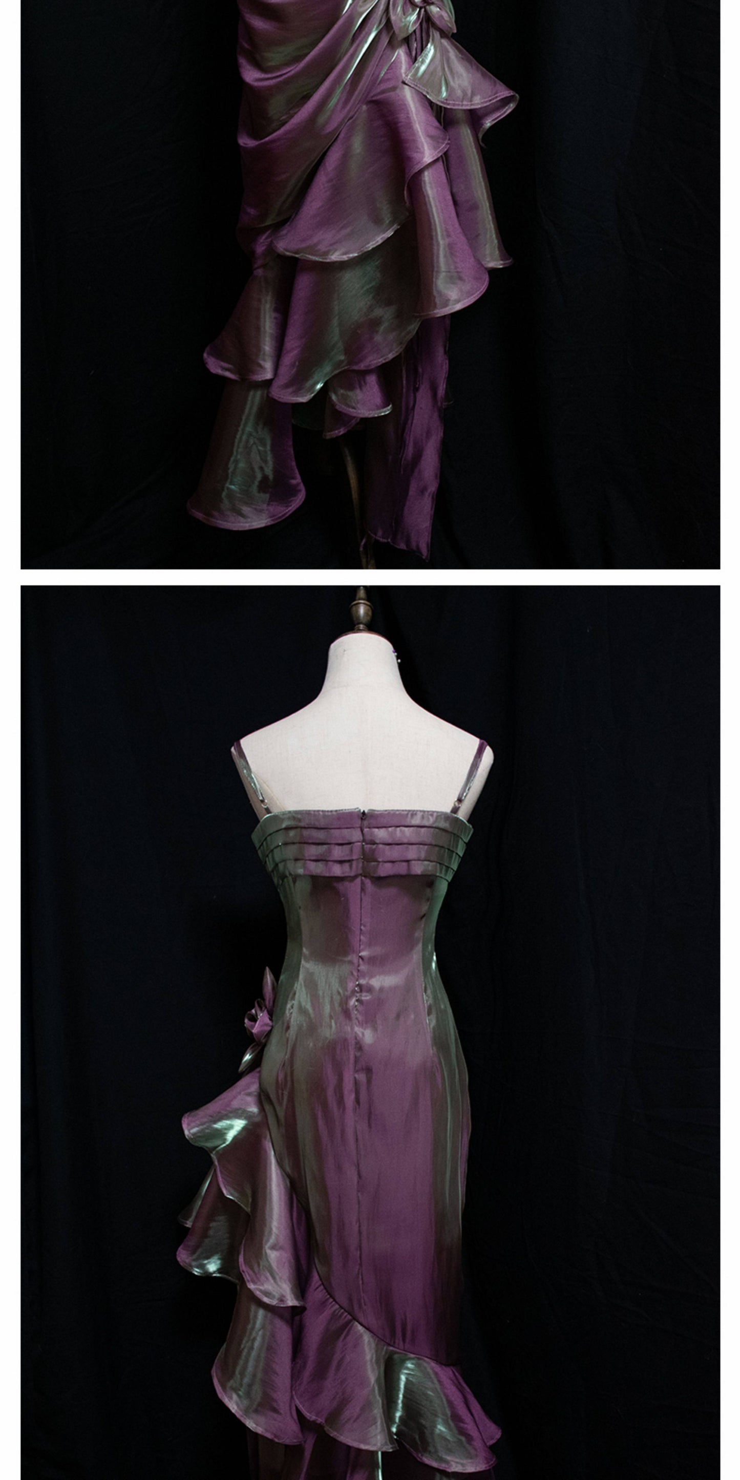 Robe de bal vintage années 50, bretelles spaghetti asymétriques, inspiration robe de soirée longue rétro tenue d'anniversaire 20 ans AB2341