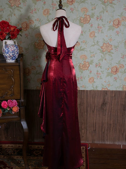 Robe de bal longue vintage années 90, coupe trapèze, col halter fleuri, inspiration robe de soirée rétro tenue d'anniversaire 21 ans AB2375