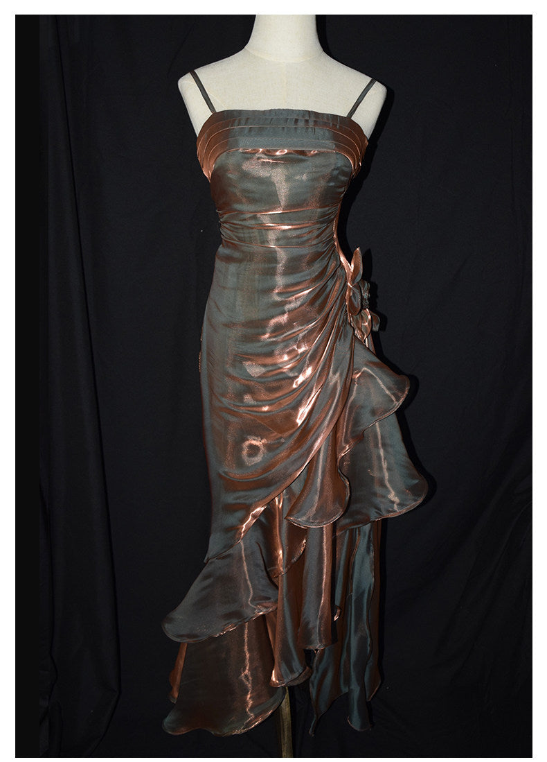 Robe de bal vintage années 50, bretelles spaghetti asymétriques, inspiration robe de soirée longue rétro tenue d'anniversaire 20 ans AB2341