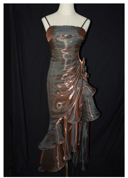 Robe de bal vintage années 50, bretelles spaghetti asymétriques, inspiration robe de soirée longue rétro tenue d'anniversaire 20 ans AB2341