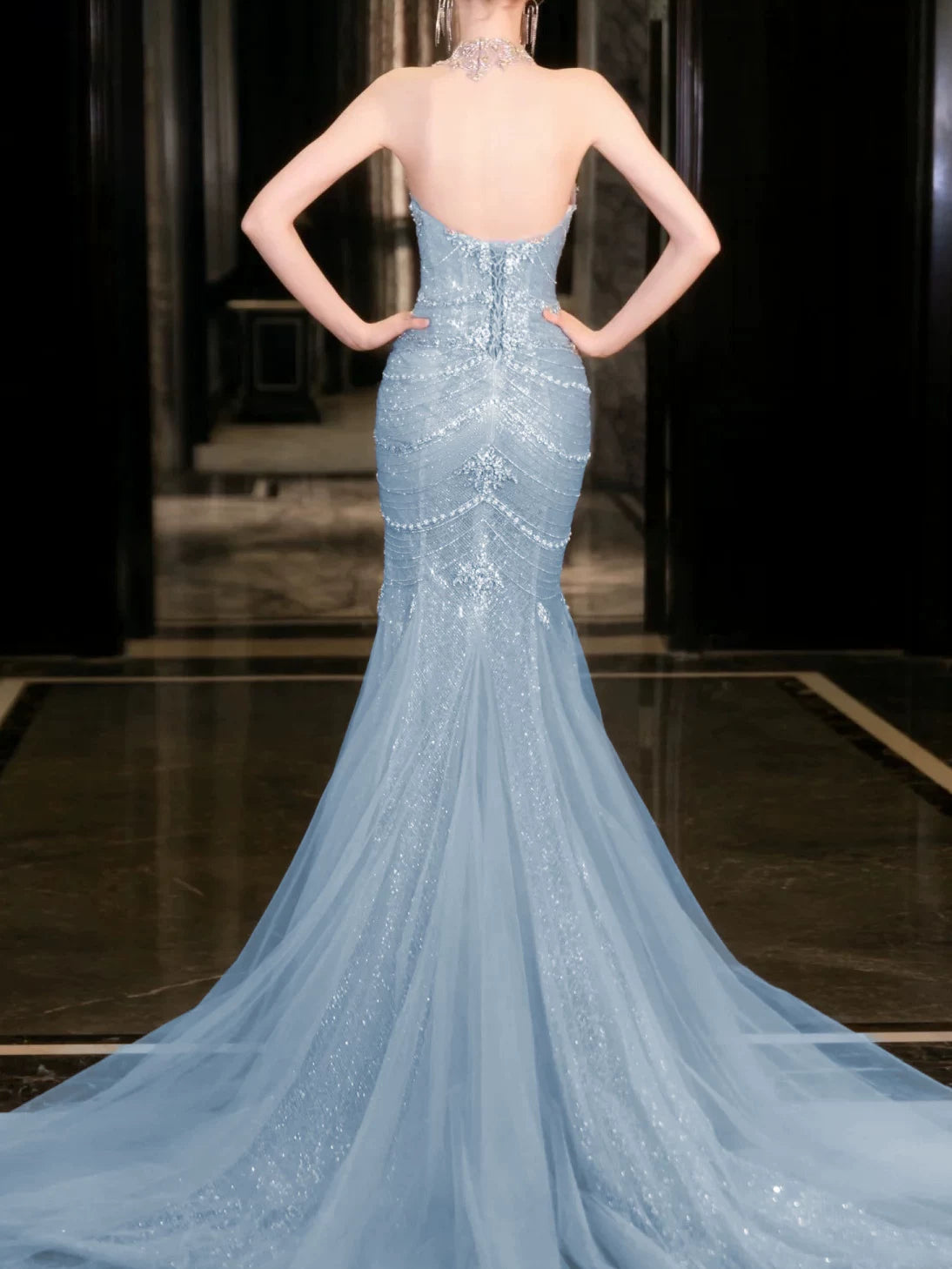 Robe de bal sirène bustier lilas à sequins, inspiration robe de soirée longue, tenue pour un 21e anniversaire AB2284