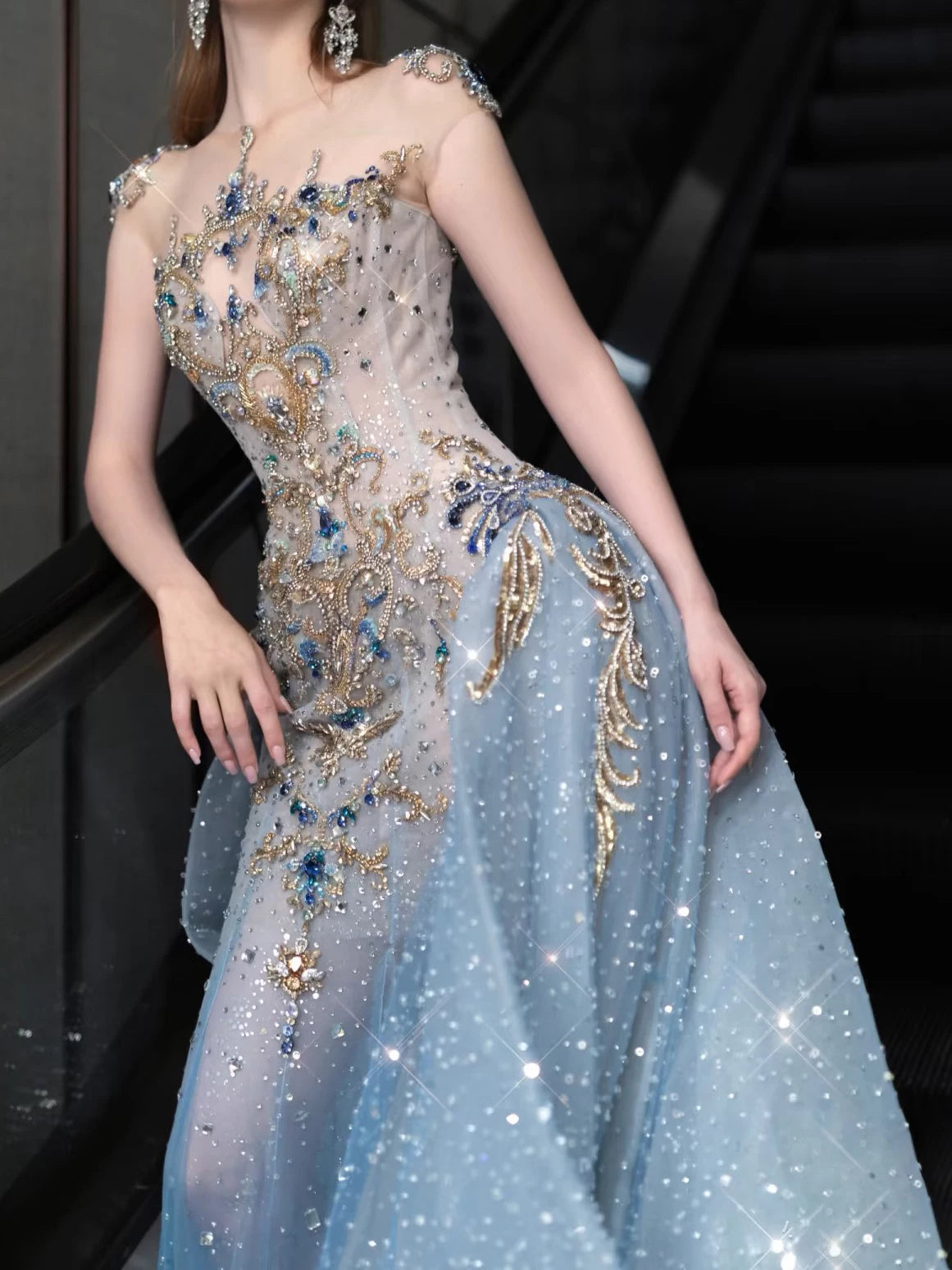 Robe de soirée sirène modeste à col rond et sequins ornés de perles, inspiration robe de bal longue pour une fête ou un anniversaire de 19 ans AB2272