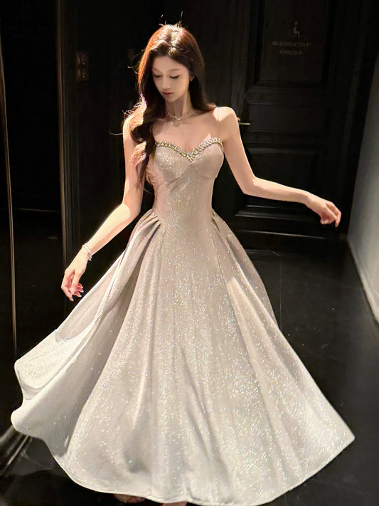 Elegantes, rosa Paillettenkleid in A-Linie mit Spaghettiträgern, ideal für Abschlussball, Hochzeit oder 20. Geburtstag (AB2463)