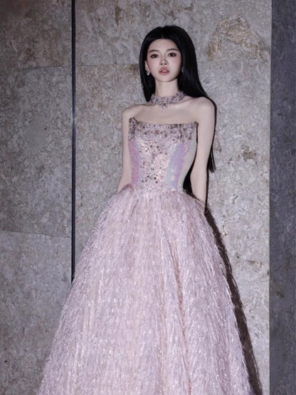 Robe de bal de princesse rose bustier ornée de perles - Inspiration robes de soirée longues - Tenues pour un 18e anniversaire AB2233