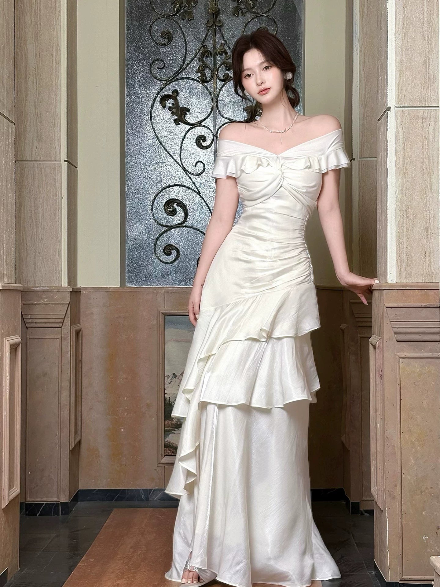 Elegantes, schulterfreies, weißes, langes Meerjungfrauen-Abendkleid – perfekt für den 16. Geburtstag oder andere festliche Anlässe (AB2504)