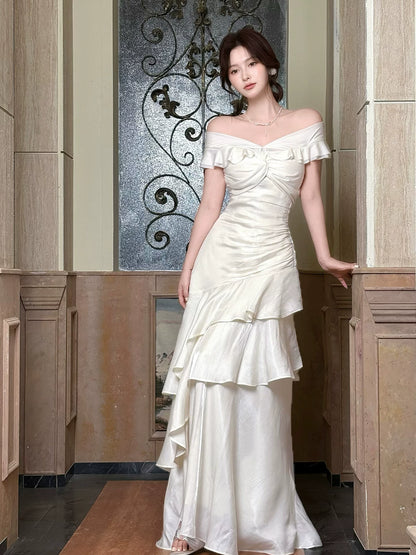 Elegantes, schulterfreies, weißes, langes Meerjungfrauen-Abendkleid – perfekt für den 16. Geburtstag oder andere festliche Anlässe (AB2504)