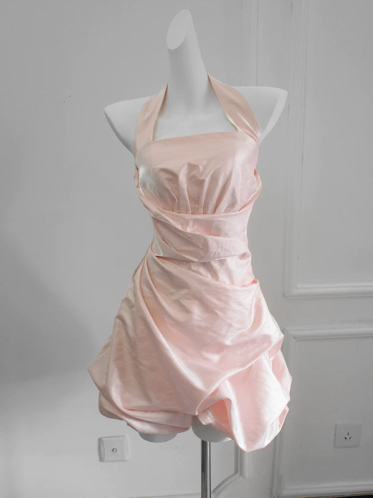 Robe de bal vintage rose dos nu courte, robe cocktail, tenue d'anniversaire 16 ans, robe de soirée, robe de bal de fin d'année AB2371