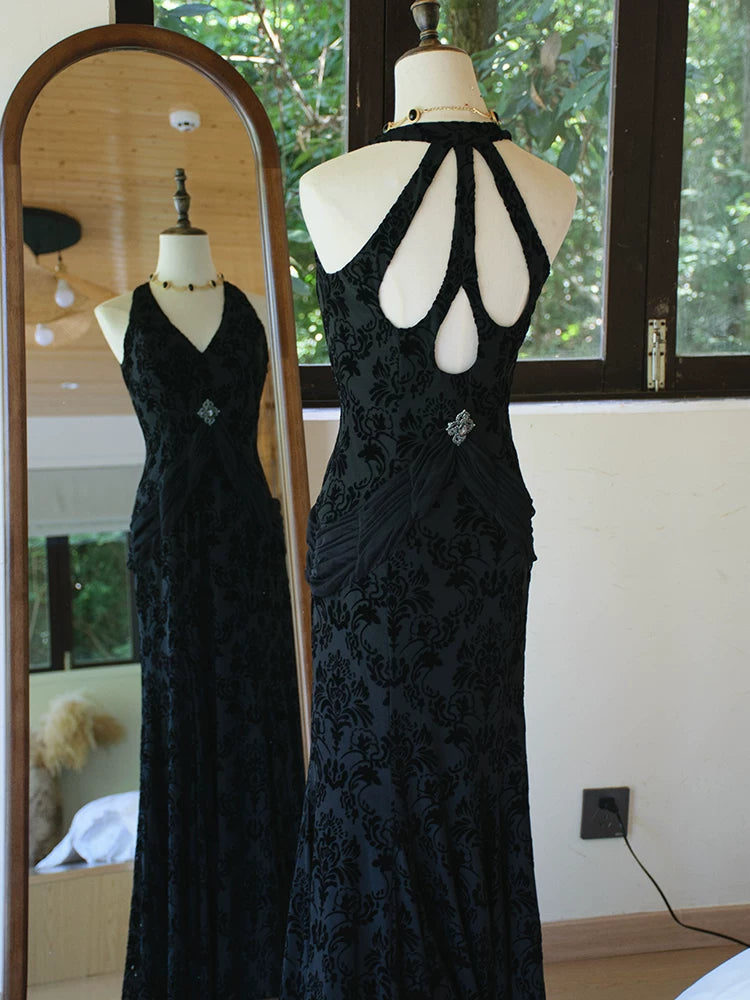 Robe de bal sirène vintage années 50, col en V, velours blanc et dentelle, inspiration robe de soirée longue rétro, tenue pour un 20e anniversaire AB2343