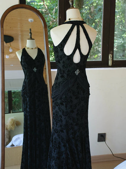 Robe de bal sirène vintage années 50, col en V, velours blanc et dentelle, inspiration robe de soirée longue rétro, tenue pour un 20e anniversaire AB2343
