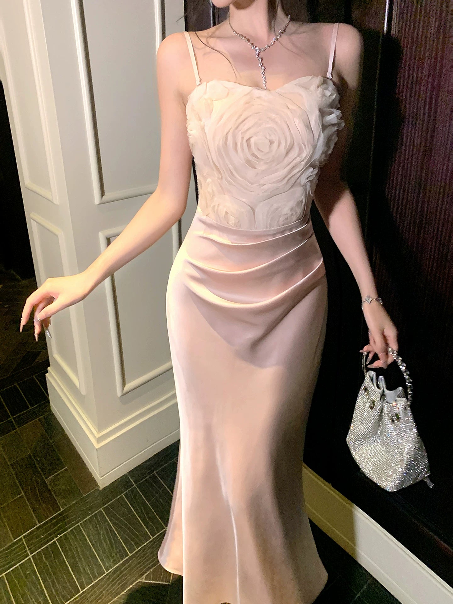 Robe de bal sirène sexy à fines bretelles en satin rose, robe d'invitée de mariage, tenue pour un 20e anniversaire AB2464