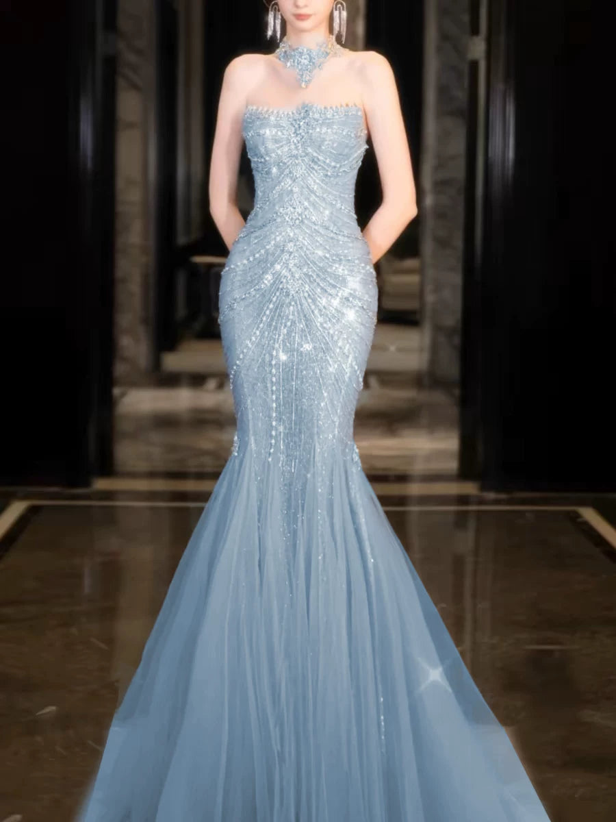 Robe de bal sirène bustier lilas à sequins, inspiration robe de soirée longue, tenue pour un 21e anniversaire AB2284