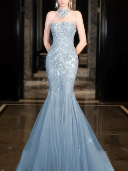 Robe de bal sirène bustier lilas à sequins, inspiration robe de soirée longue, tenue pour un 21e anniversaire AB2284