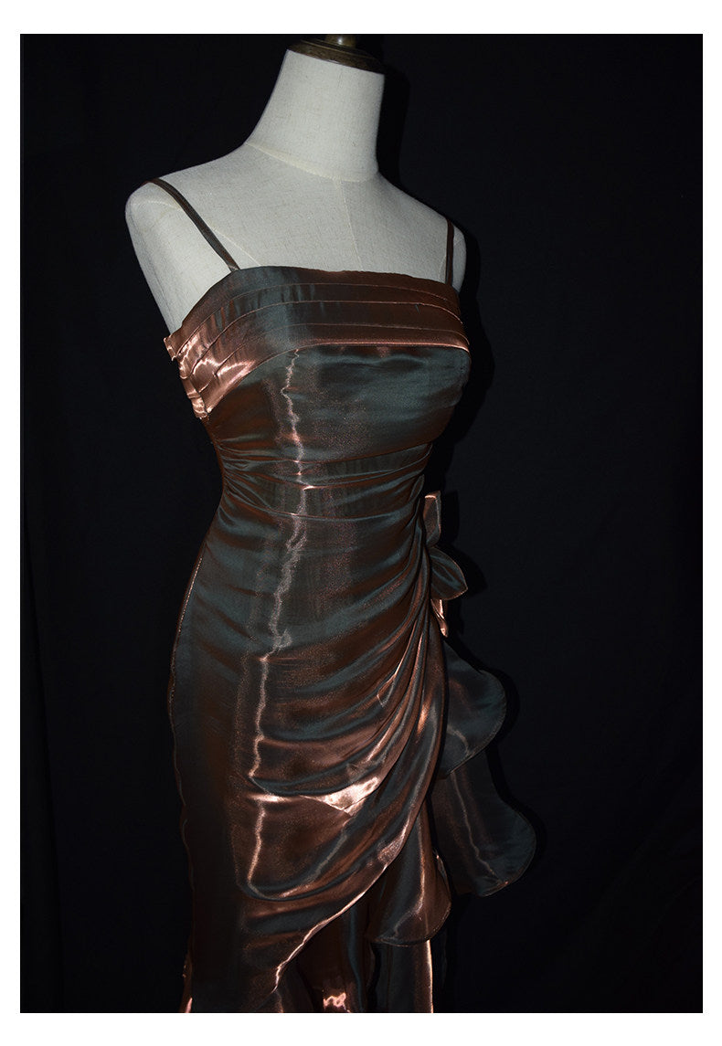 Robe de bal vintage années 50, bretelles spaghetti asymétriques, inspiration robe de soirée longue rétro tenue d'anniversaire 20 ans AB2341