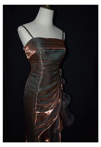 Robe de bal vintage années 50, bretelles spaghetti asymétriques, inspiration robe de soirée longue rétro tenue d'anniversaire 20 ans AB2341