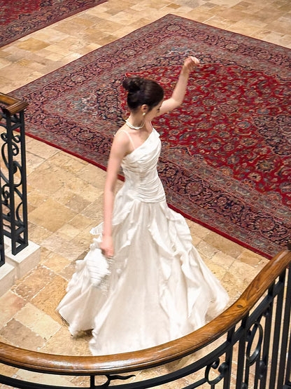 Robe de bal longue blanche à fines bretelles spaghetti et volants, style sirène, idéale pour un mariage ou un 20e anniversaire (AB2488)
