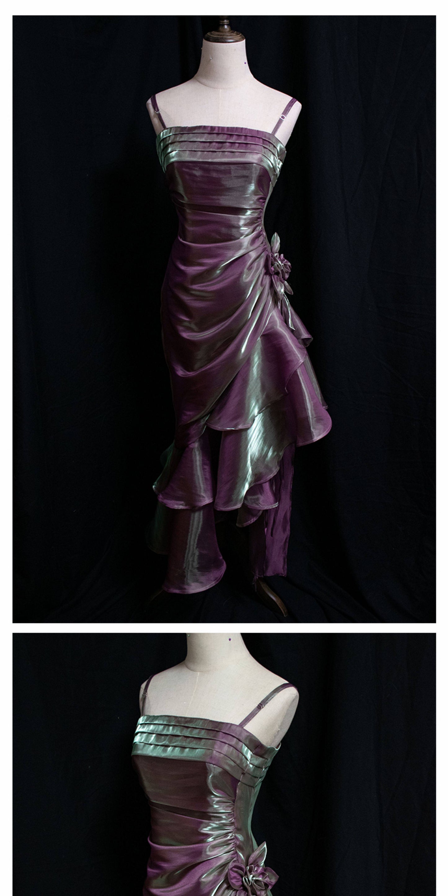 Robe de bal vintage années 50, bretelles spaghetti asymétriques, inspiration robe de soirée longue rétro tenue d'anniversaire 20 ans AB2341