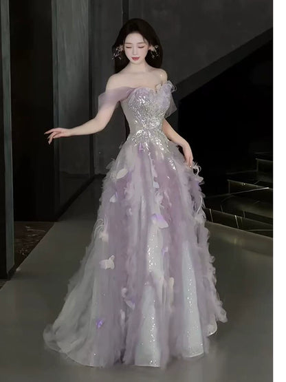 Robe de bal rose en tulle à épaules dénudées, inspiration pour une longue soirée ou un anniversaire (20 ans) AB2238