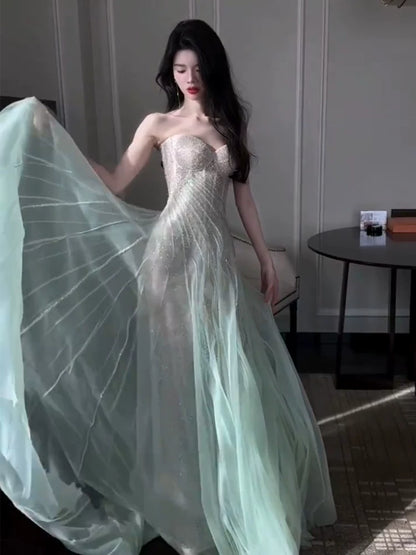 Sparkly A line Sweetheart Mint Green Sequins Long Prom Dress Fashion Aesthetic High School Formal Dresses Party Outfits Prom Gown AB2230