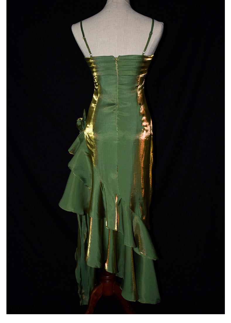 Robe de bal vintage années 1950, bretelles spaghetti asymétriques, inspiration robe de soirée longue rétro, tenue pour un 18e anniversaire AB2342