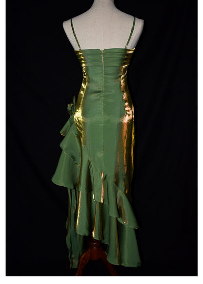 Robe de bal vintage années 1950, bretelles spaghetti asymétriques, inspiration robe de soirée longue rétro, tenue pour un 18e anniversaire AB2342