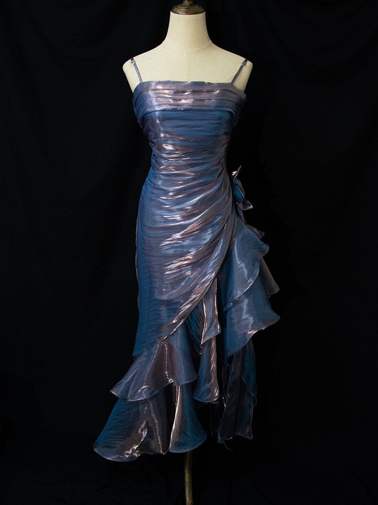 Robe de bal vintage années 1950, bretelles spaghetti asymétriques, inspiration robe de soirée longue rétro, tenue pour un 18e anniversaire AB2342