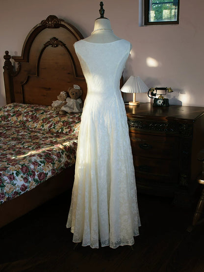 Robe de bal blanche en dentelle, coupe trapèze, col rond, inspiration robe de soirée longue, tenue pour un 18e anniversaire AB2367