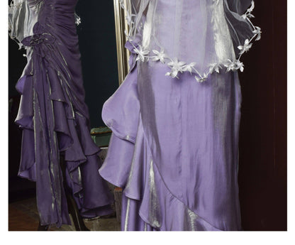 Robe de bal vintage années 1950, bretelles spaghetti asymétriques, inspiration robe de soirée longue rétro, tenue pour un 18e anniversaire AB2342