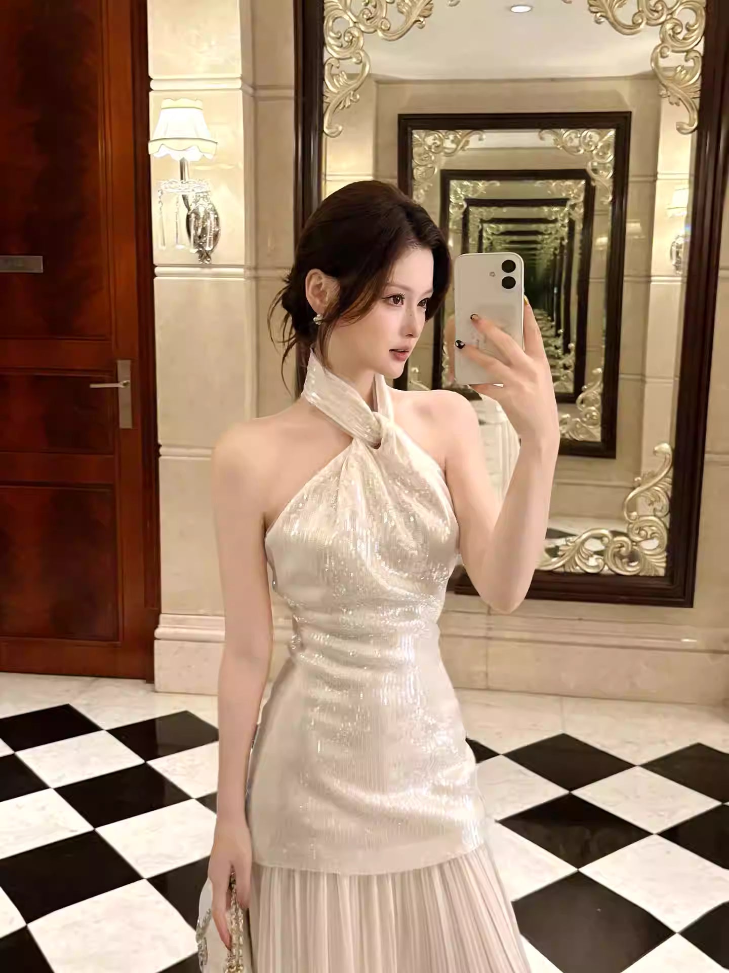 Robe de bal élégante sirène ivoire longueur cheville, dos nu, tenue pour une soirée d'anniversaire ou un 17e anniversaire AB2484