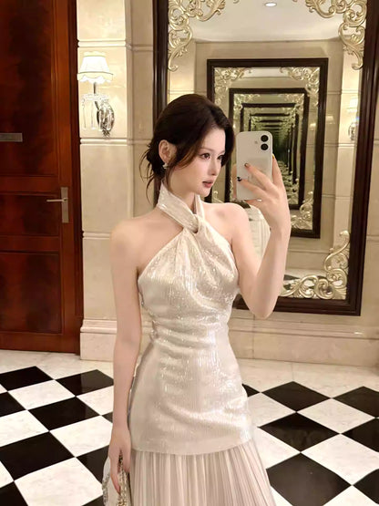 Robe de bal élégante sirène ivoire longueur cheville, dos nu, tenue pour une soirée d'anniversaire ou un 17e anniversaire AB2484